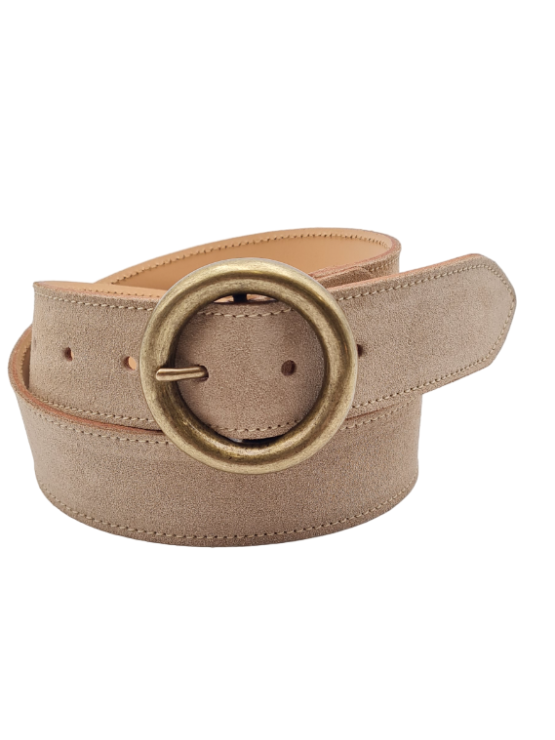 Ceinture FEMME cuir velours beige - Made in France - Boucle ronde