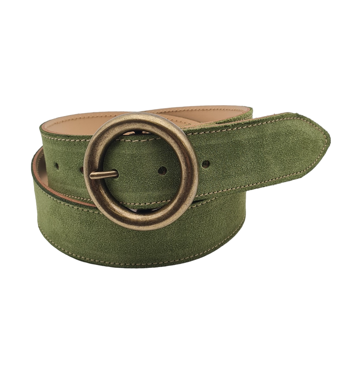 Ceinture FEMME cuir velours beige Made in France Boucle ronde